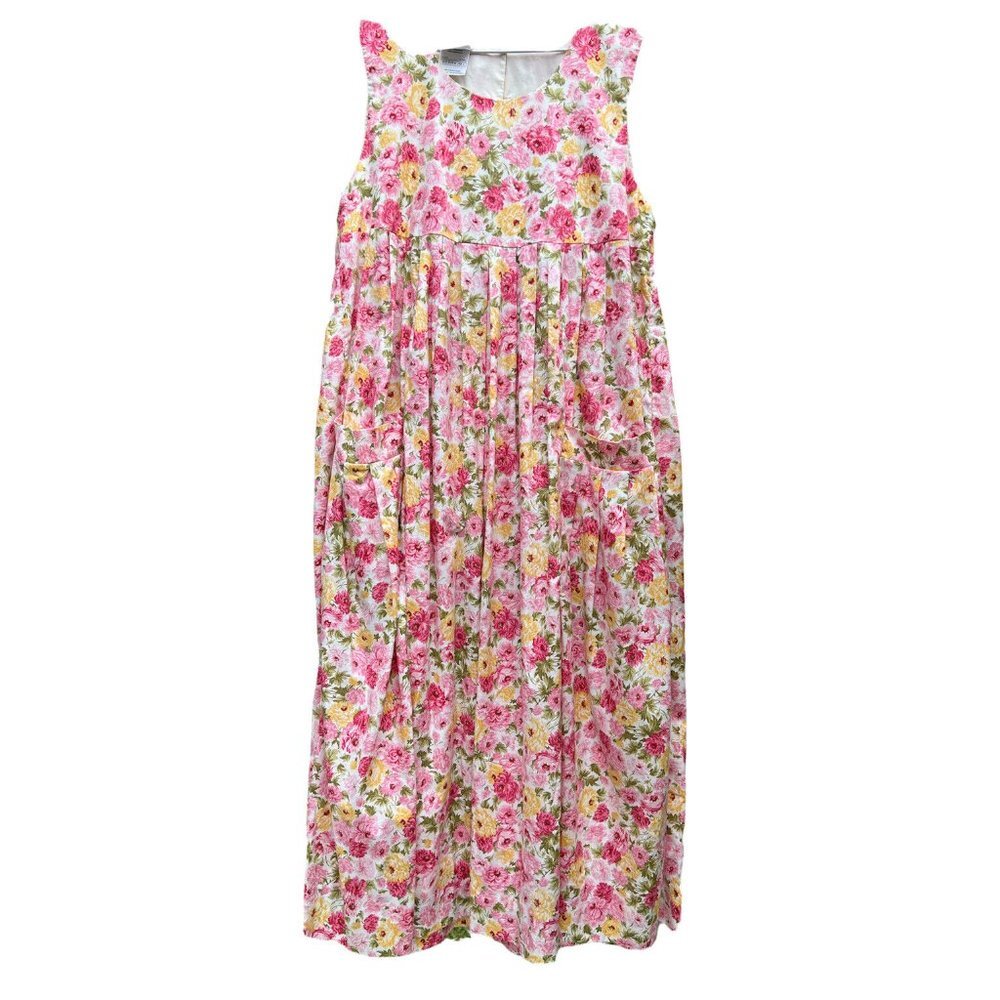 Vtg Laura Ashley Maxi Jumper Dress Cotton Button Back Pinafore Cottagecore